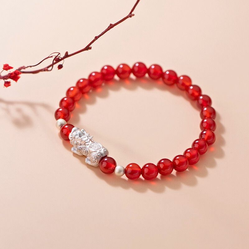 Red Agate Wealth Attractor Pixiu Bracelet - Prosperity, Protection, Grounding