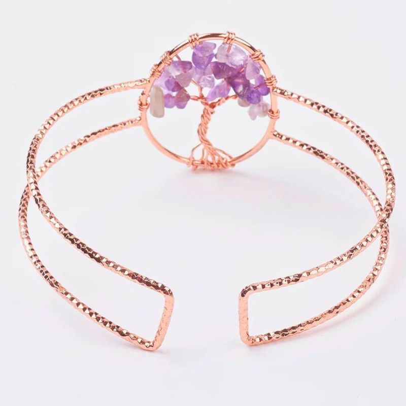 Copper Amethyst Tree Of Life Bangle - Healing, Stress Relief, Grounding