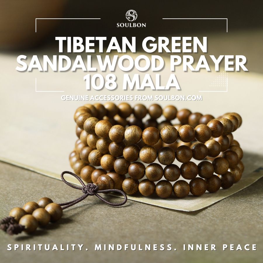 Tibetan Green Sandalwood Prayer 108 Mala Bracelet Necklace - Spirituality, Mindfulness, Inner Peace