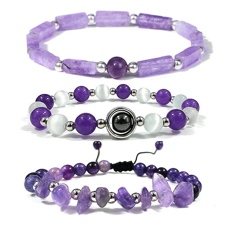 The Holistic Healing Mind, Body & Spirit Bracelet Set of 3 - Amethyst, Moonstone, Hematite