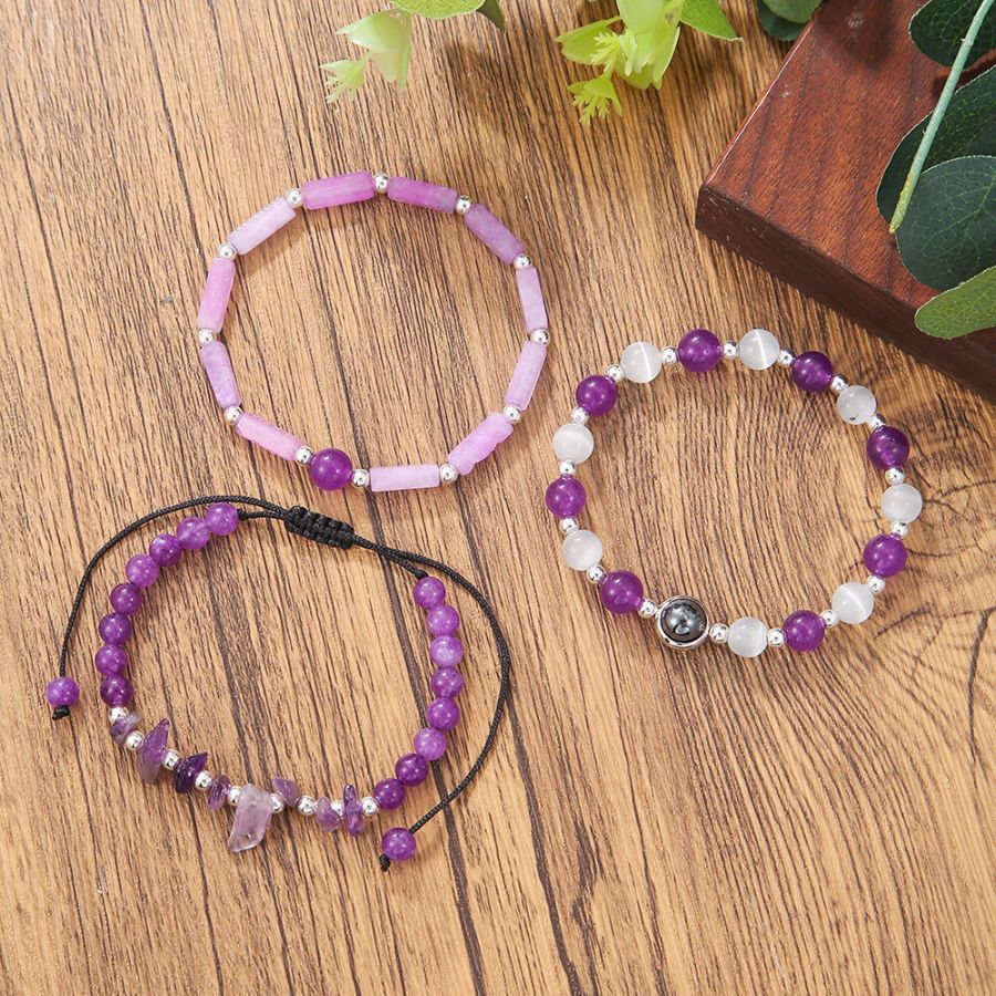 The Holistic Healing Mind, Body & Spirit Bracelet Set of 3 - Amethyst, Moonstone, Hematite