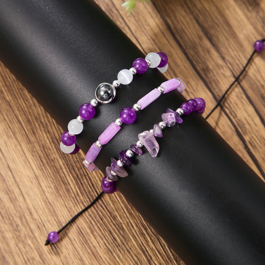 The Holistic Healing Mind, Body & Spirit Bracelet Set of 3 - Amethyst, Moonstone, Hematite