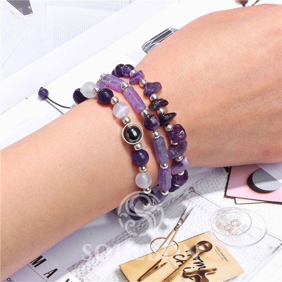 The Holistic Healing Mind, Body & Spirit Bracelet Set of 3 - Amethyst, Moonstone, Hematite