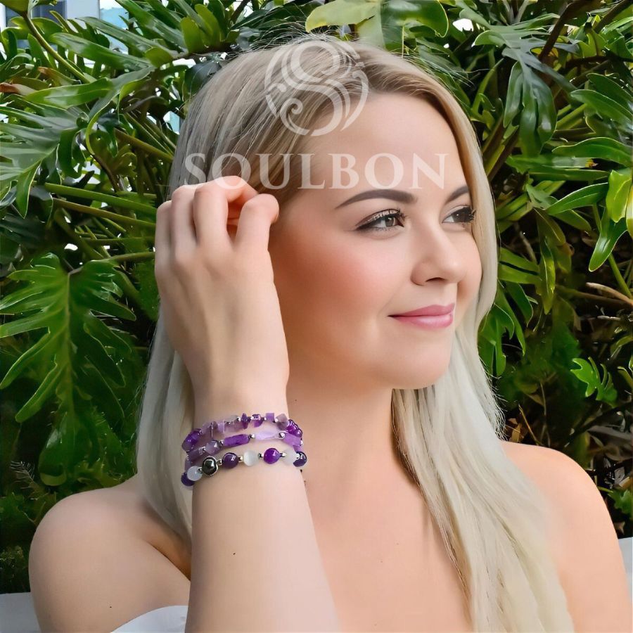 The Holistic Healing Mind, Body & Spirit Bracelet Set of 3 - Amethyst, Moonstone, Hematite