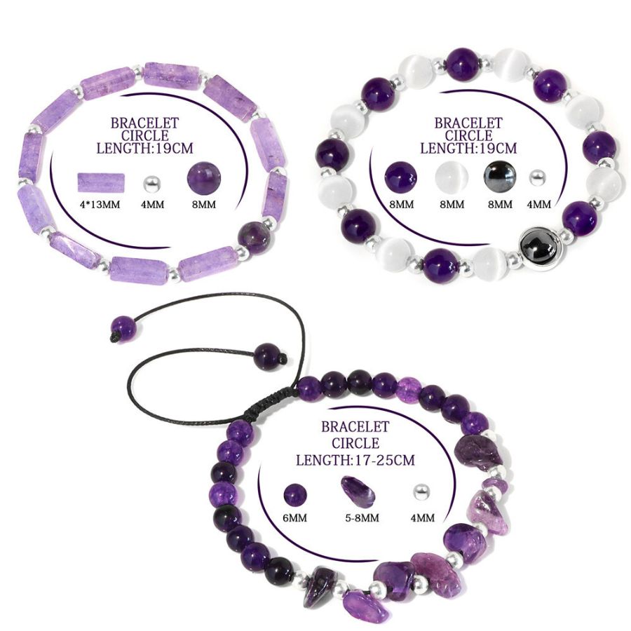 The Holistic Healing Mind, Body & Spirit Bracelet Set of 3 - Amethyst, Moonstone, Hematite