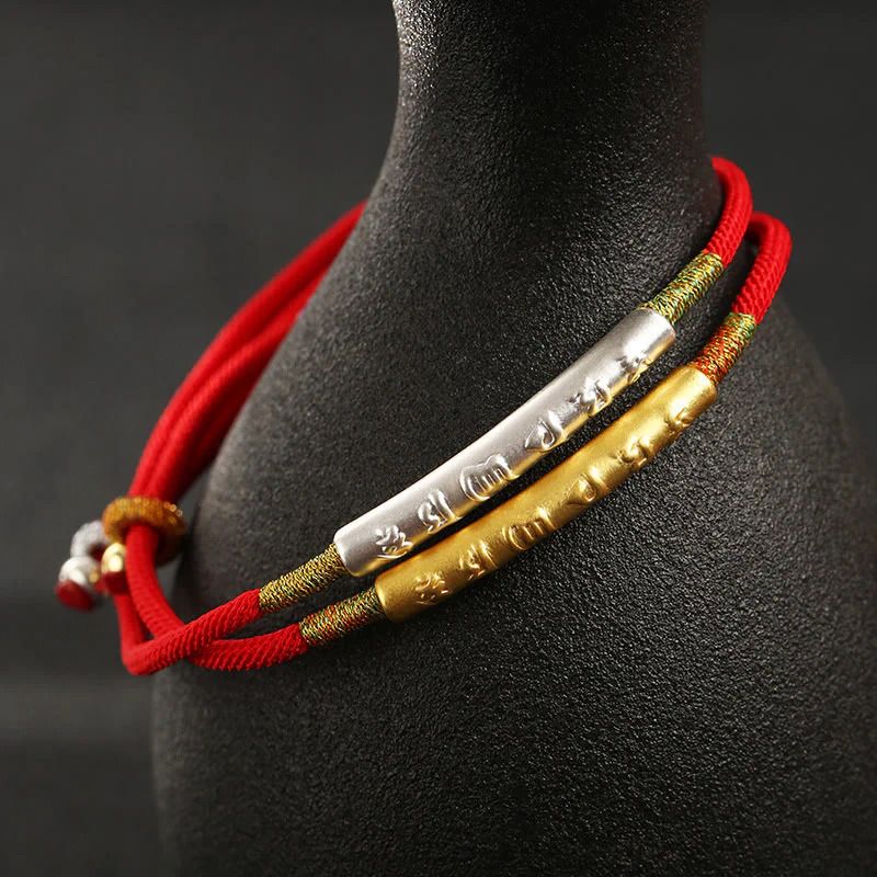 Tibetan Six-Word Mantra Red String Bracelet - Luck, Protection, Prosperity