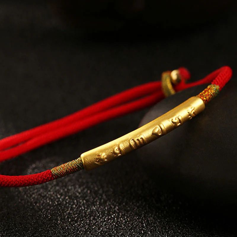 Tibetan Six-Word Mantra Red String Bracelet - Luck, Protection, Prosperity