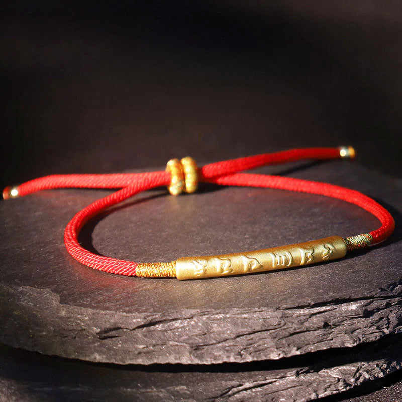 Tibetan Six-Word Mantra Red String Bracelet - Luck, Protection, Prosperity