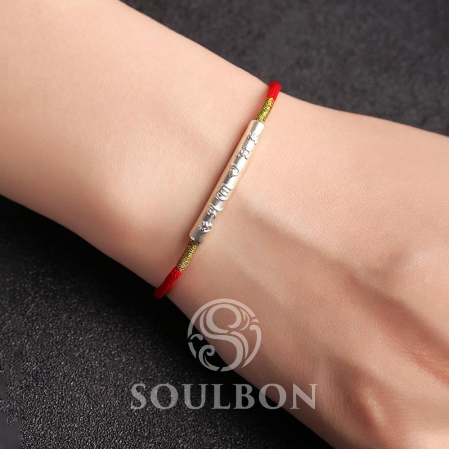 Tibetan Six-Word Mantra Red String Bracelet - Luck, Protection, Prosperity