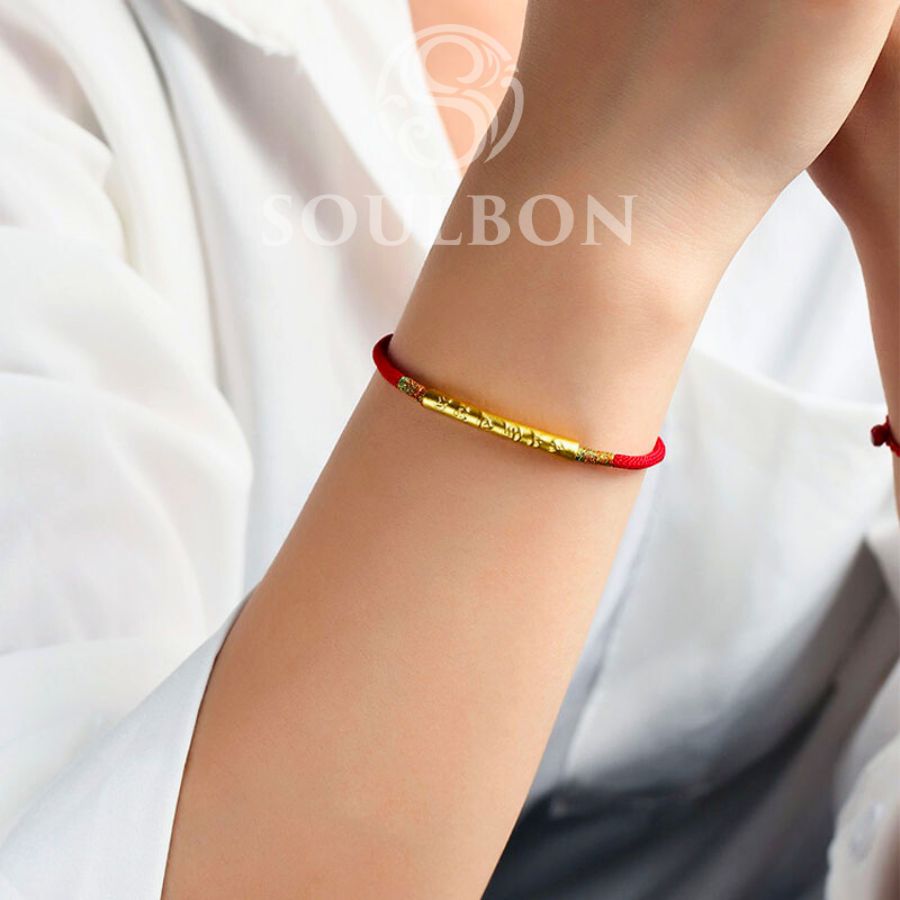 Tibetan Six-Word Mantra Red String Bracelet - Luck, Protection, Prosperity