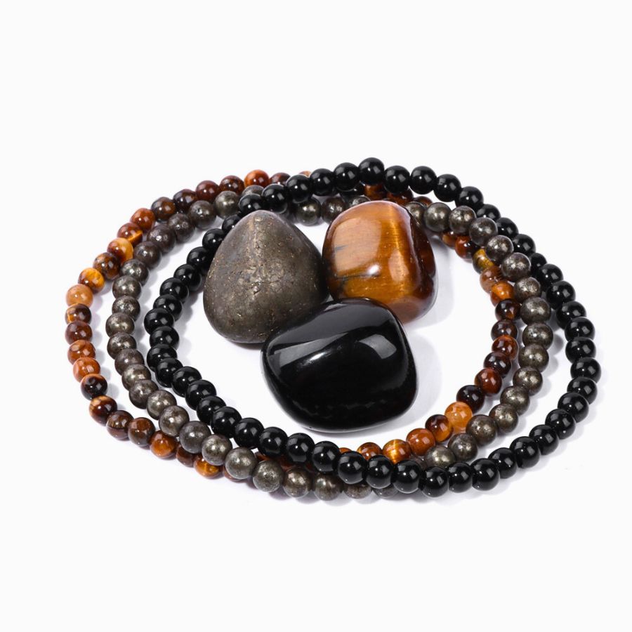 The Triple Protection Bracelet Set of 3 - Black Obsidian, Tiger's Eye, Hematite