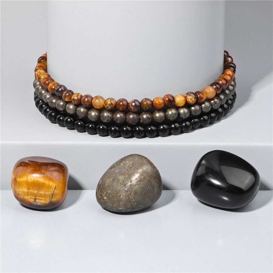 The Triple Protection Bracelet Set of 3 - Black Obsidian, Tiger's Eye, Hematite