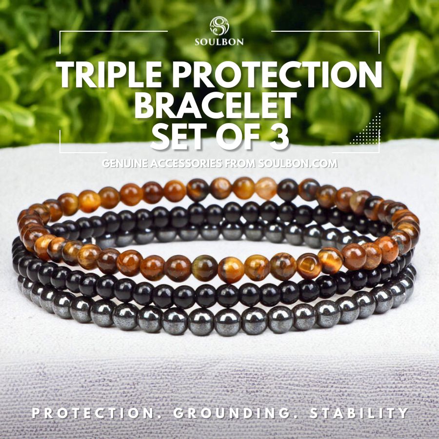 The Triple Protection Bracelet Set of 3 - Black Obsidian, Tiger's Eye, Hematite